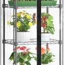 Mini Indoor Greenhouse Kit - 5 Tier Small Greenhouse with Shelves, PVC Cover & Wheels Portable Cabinet Plant Stand Rack for Seed Starting, Growing Plants, 16"x11"x57"