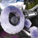 Yontree Fashion Fluffy Steering Wheel Covers for Women/Girls/Ladies Australia Pure Wool 15 Inch 1 Set 3 Pcs (Gray) (Long Hair)