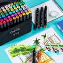 ATOPSTAR 80 Colors Alcohol Markers Artist Drawing Art for Kids Dual Tip Adult Coloring Painting Supplies Perfect Boys Girls Students Adult(80 Black Shell)