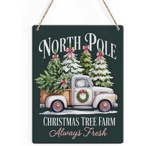 Winter Decorations for Home,Pink Bow Truck Christmas Wall Decorations,Winter deocr,Xmas Tree Wooden Wall Decor North Pole Sign Vintage Art Home Office Farmhouse Living Room Hanging Wooden Decor