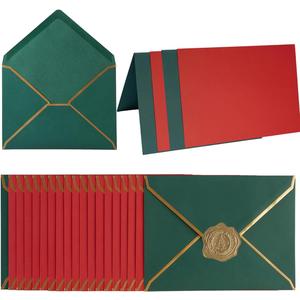 50 Pack Christmas A4 Envelopes with Folded Cards & Gold Stickers - 4x6 Gold Envelopes for Office, Wedding, Invitations, Graduation, Baby Shower (Christmas Red/Green)