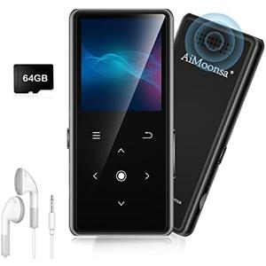 64GB MP3 Player with Bluetooth 5.2, AiMoonsa Music Player with Built-in HD Speaker, FM Radio, Voice Recorder, HiFi Sound, E-Book
