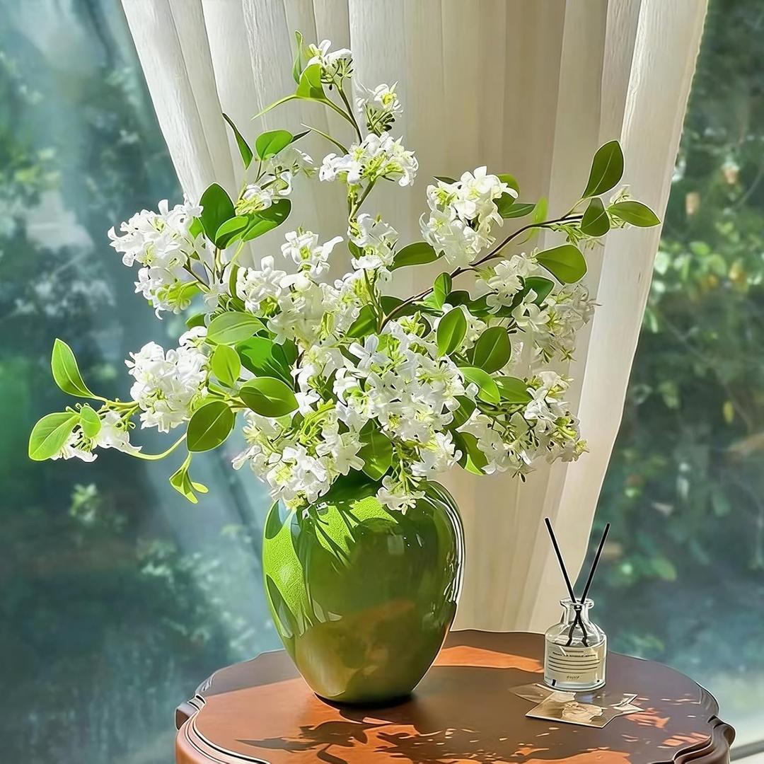 5pcs Green Faux Stems Artificial Flower Branches for Vase -29.9", Silk Tall Fake Greenery Branch with Flowers Arrangements for DIY Bouquets Wedding Home Office Vase Fillers Decor (White)