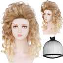 ANOGOL Hair Cap+ Long Curly Blonde Wig Women Dirty Blonde 80S Synthetic Wig Cosplay 80S Hair for Halloween Party Costume