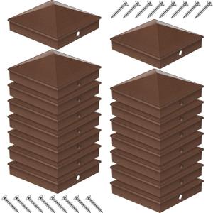 Therwen 16 Pcs (Brown,for 4'' x 4'' Nominal,Actual 3.5'' x 3.5'') Fence Post Caps Aluminum Metal Pyramid Deck Post Top Cover for Wood Fence Deck Mailbox Patio Lamp Dock