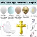 First Communion Dusty Blue Balloon Garland Arch Kit, Boys God Bless Confirmation Baptism Decoration, Mist Blue Gold White Balloons with Cross Dove Foil Balloon Birthday Party Christening