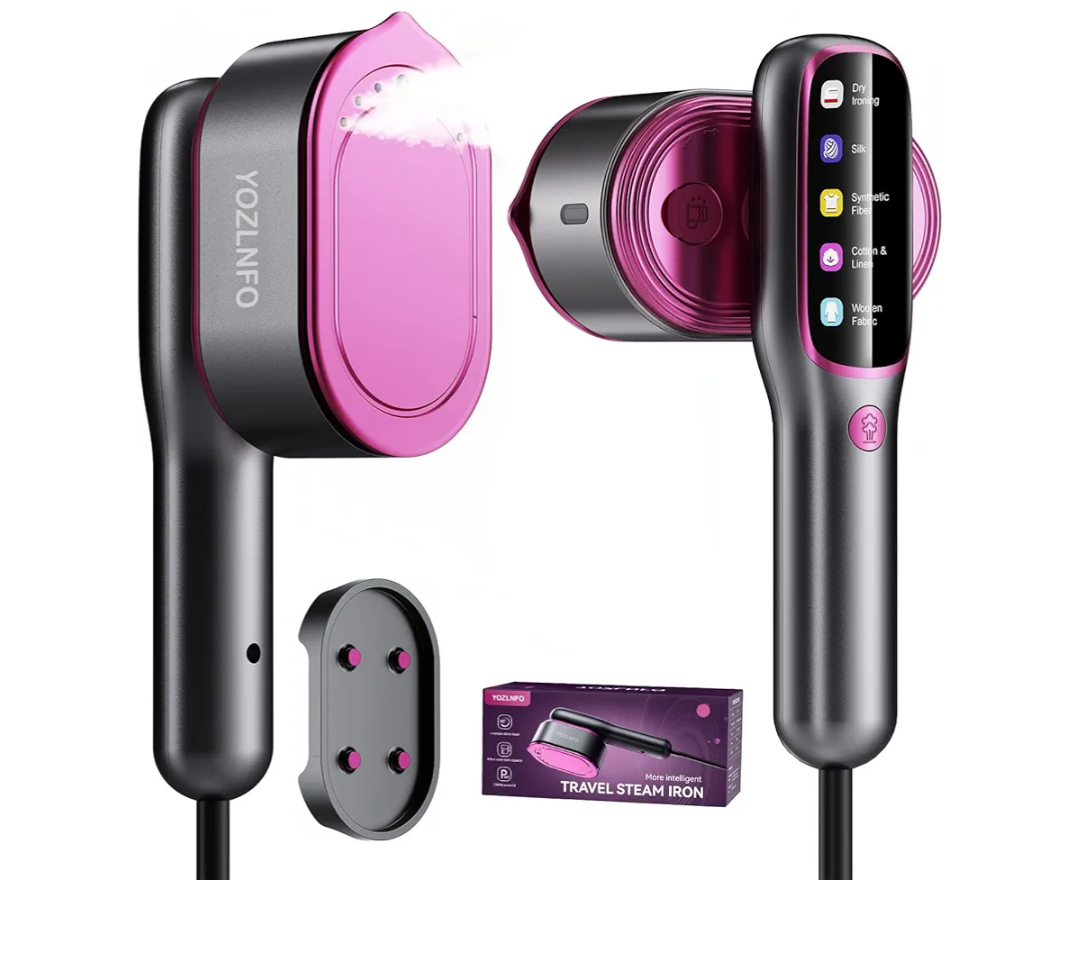 Travel Steamer for Clothes Portable: 2-in-1 Mini Handheld Garment Steamer Iron - 15s Heat Up & 5 Adjustable Steam - Large Ceramic Panel - 110-120V Black & Pink