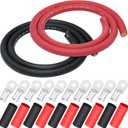 1/0 Gauge Welding Cable,iGreely 1/0 AWG Pure Copper Battery Welding Wires for Auto Solar Generator,5pcs of 5/16" & 5pcs 3/8" Copper Lug Terminal Connector with Heat Shrink Tubing 5Ft Black+5Ft Red