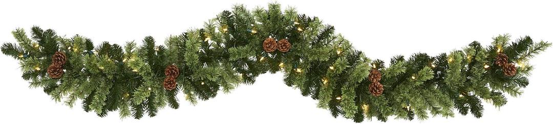 Nearly Natural 6ft. Christmas Artificial Garland with 50 Clear LED Lights and Pine Cones