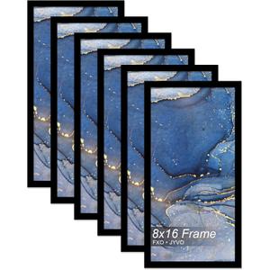 Fxojyvo 8x16 Picture Frame Set of 6, Black Frame for 8 x 16 Inch Picture Poster Photo, Light Weight and High Transparent 8 by 16 Frame for Wall - 6 Pack/Black/8"x16"