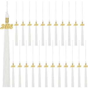 24 Pieces 2026 Graduation Tassel, Graduation Cap Tassels Decoration with 2026 Year Gold Date Charms, Grad Gifts for 2026 Year Grad Ceremonies Souvenir, White