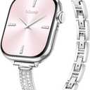 Missair Bands Compatible with Apple Watch Band 38mm/40mm/41mm/42mm(Series 10) Thin Metal Diamond Bracelet Band with Jewelry Crystal for iWatch Series 10 9 8 7 6 5 4 3 SE Ultra for Women (Silver)