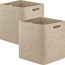 OIAHOMY Storage Cubes, 13 Inch Cube Storage Organizer, Collapsible Storage Bins, Baskets for Organizing, Storage Bins for Shelves-Brown, 2-PACK