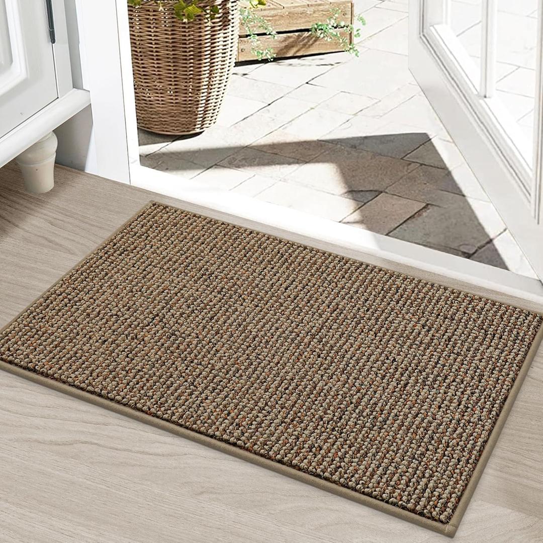 BEQHAUSE Dirt Trapper Door Mat 20" x 32", Non-Slip Washable Doormats Entrance Mat, Dirt Resistant and Absorbent Welcome Mat, Low Profile Floor Mats for Front Back Door and Entryway, Beige (1'8" x 2'8" (Rectangular))