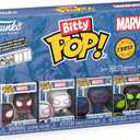Funko Pop! Bitty: Spider-Man - Miles Morales, Ghost Spider, Spider-Man 2099, and Mystery Chase Figure - 0.9 Inch (2.2 Cm) - Marvel Comics Collectable - Stackable Display Shelf Included - Gift Idea