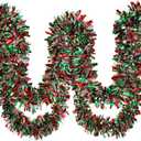 Ceenna 150 Feet Christmas Tinsel Garland Metallic Twist Garland Shiny Hanging String Ornaments for Christmas Tree Party Supplies Indoor and Outdoor Decoration(Red Green Silver)