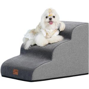 GoGoBunny Ramp Dog Stairs for Couch Sofa and Chair 15.7" H, 3-Step Pet Steps for Small Dogs and Cats, Non-Slip Waterproof Fabric Cover, Stable and Balanced Indoor Step, Pets Friendly, Grey