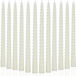 Ivory Taper Candles Stick Spiral Twisted Candles-Set of 12 for Decoration Weddings Party Church-Unscented Dripless Candles,10inch(F-Ivory)