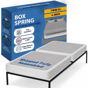 Greaton, Box Spring Bed Base Twin XL Size, 4-Inch Wood Mattress Foundation – Amish Made in USA – Quiet Noise Free, 2-Pieces Under Mattress-Support BoxSpring, Fully Assembled, White