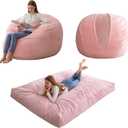 HIGOGOGO Giant Bean Bag Chair Bed for Adults,Convertible Beanbag Folds from Lazy Chair to Floor Mattress Bed, Machine Washable, Pink
