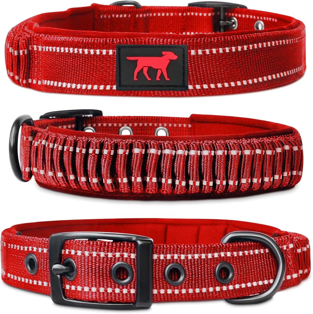 Tuff Pupper Heavy Duty Dog Collar with Handle | Ballistic Nylon Heavy Duty Collar | Padded Reflective Dog Collar with Adjustable Stainless Steel Hardware | Convenient Sizing for All Breeds (X-Large (19 - 23" Neck), March Red)