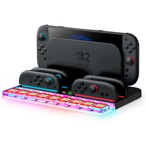 4 x SUPCASE for Nintendo Switch 2 Joy Con Controllers Charger, [9 Game Card Storage] [Ambient Lighting] All-in-one Organization Accessories for Switch 2, Heat Dissipation Slot for Dock with USB Cable