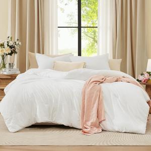 WRENSONGE Queen Comforter Set - 3 Pieces Prewashed White Comforter Soft Lightweight Bedding for All Seasons, Fluffy Down Alternative Comforter Queen Size with 2 Pillow Shams