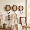 3 Pcs Boho Wall Hooks for Hanging Decorative Wall Hook Wood Coat Holder Rustic Rattan Coat Rack Farmhouse Hexagon Holder Hanger for Entryway Bathroom Home Decor(Classic Style)