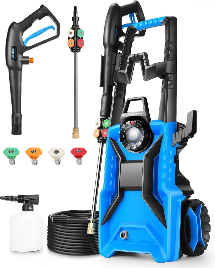 Electric Pressure Washer 5000 PSI 3.0 GPM Adjustable Pressure, High Power Washer with 33ft Pressure Hose, 4 Nozzles and 500ml Foam Cannon for Cars/Fences/Driveways/Patios/Home Cleaning (Blue)