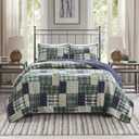 Madison Park Patchwork Farmhouse Green/Navy Queen Quilt Set, 3pc, Full/Queen