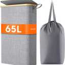 Lifewit 65L Slim Laundry Hamper with Lid, Narrow Laundry Basket with Removable Bag & Bamboo Handles, Fodable Thin Dirty Clothes Hamper for Laundry Collapsible Bin for Bathroom Bedroom Dorm, Gray