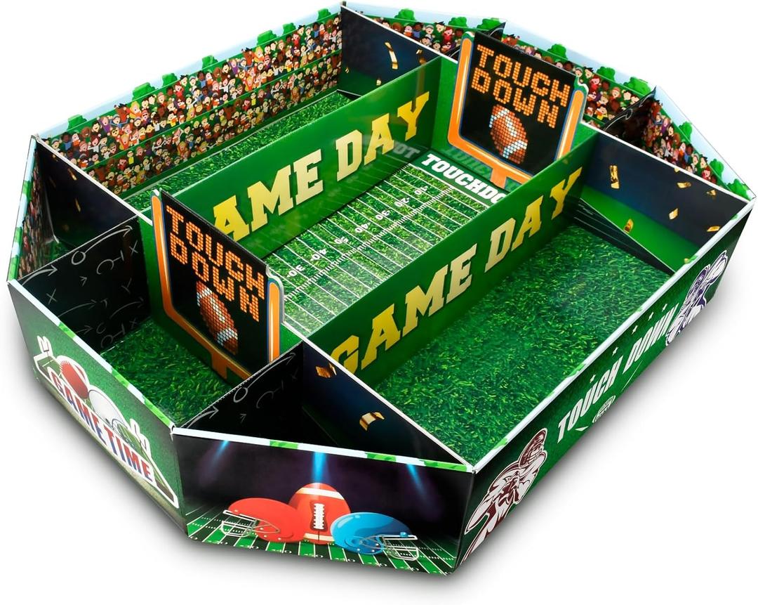 Football Party Decorations: Football Party Favors - Food Tray Set Stadium Snack Display Tray - Game Day Themed Birthday Food Plates Decor