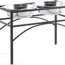 Funkeen Elevated Dog Bowls Raised Pet Feeder Cat Food & Water Diner Stand Set w/ 2 Removable Stainless Steel Bowls (2 Quarts/13.77" in Height)