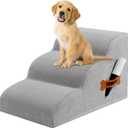 Romrol Dog Stairs Ramp for High Beds Couches, High Density Foam Pet Steps with Durable Non-Slip Waterproof Fabric Cover, Dog Stairs for Small Dogs or Cats or Pets, 3-Step,15 Inch,Light-Grey