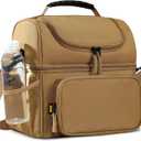 MIER Mens Insulated Lunch Box, Dual Compartment Large Lunch Bag Coolers with Shoulder Strap for Men Women Adult to Office Work, Picnic, Travel, Outdoors, Khaki