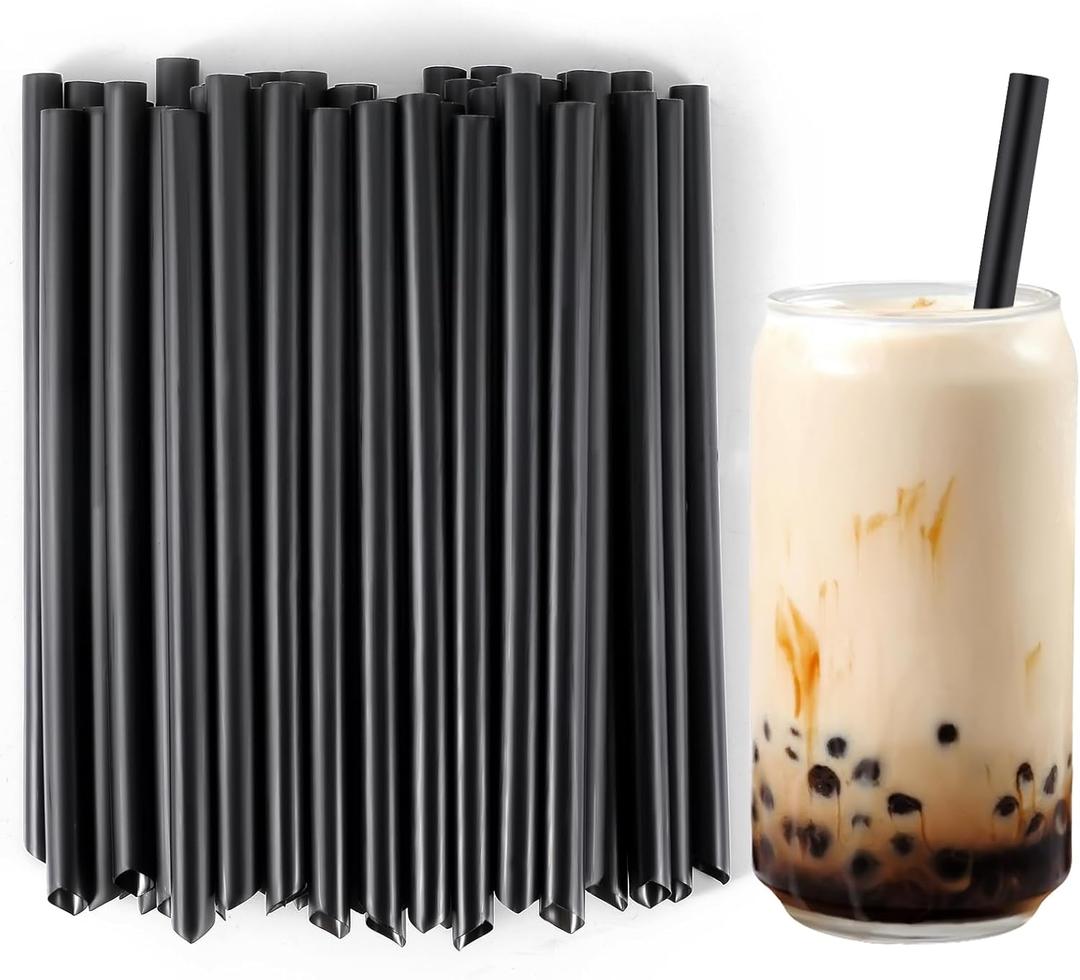 [50 Pcs] Disposable Jumbo Smoothie Boba Straws - 8.26" Long 0.43" Wide Black Plastic Drinking Straws for Bubble Tea, Milkshake, Milk, Juice, Lemonade