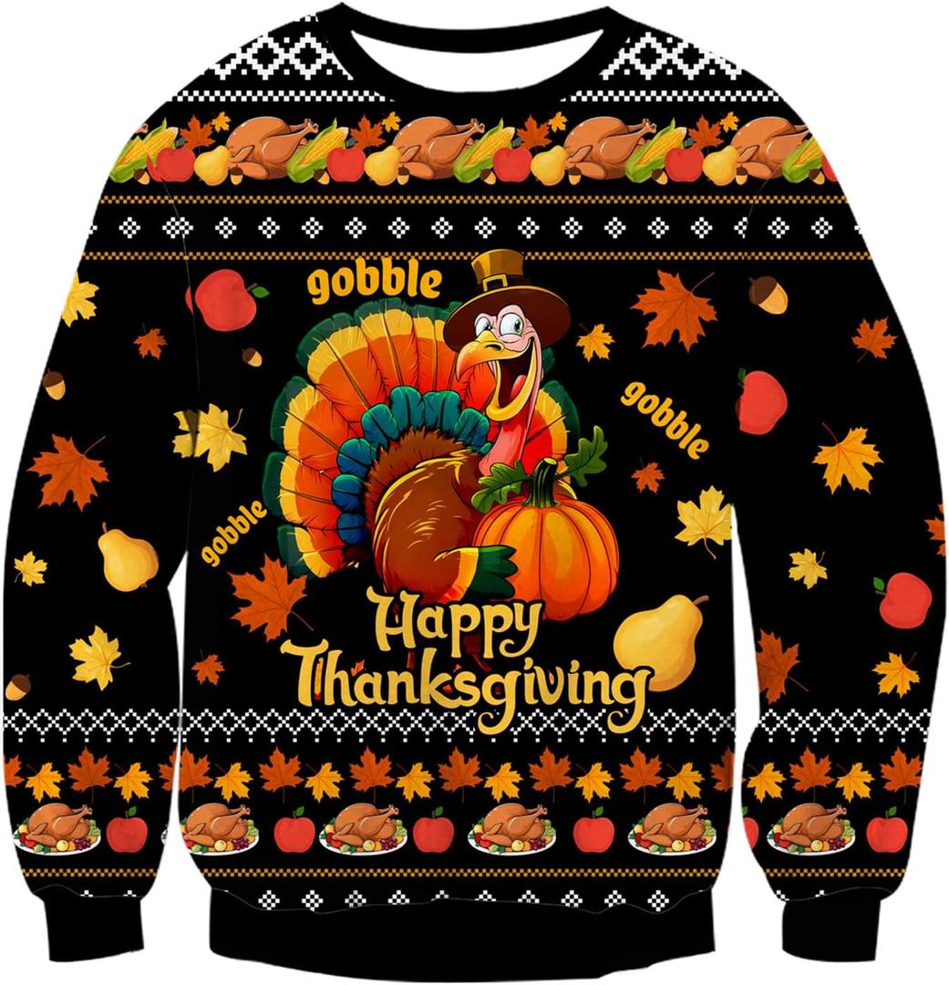 Idgreatim Unisex Ugly Christmas Crewneck Sweatshirt Novelty 3D Graphic Long Sleeve Sweater Shirt (L)