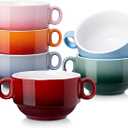 LOVECASA Multi-Color 12 OZ Soup Bowls with Handles, Ceramic Small French Onion Soup Bowls, Mini Soup Mugs Serving Bowls for Kitchen, Microwave & Dishwasher Safe,Set of 6
