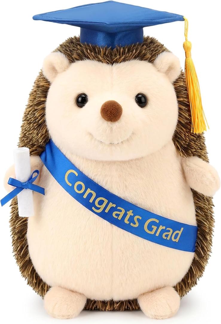 Hollowfly 2026 Graduation Gifts Plush Hedgehog 11.8 in Stuffed Animal with Cap Diploma Congrats Grad Sash Cute Hedgehog Graduation Plushies Plush Toy Doll for Class of 2026 Students Boys Girls(Blue)