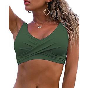 Fanuerg Women's Twist Front Bikini Top V Neck Push Up Padded Swimsuit Top Bathing Suits, Large