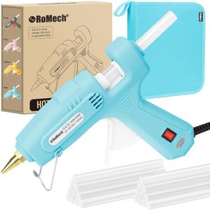 ROMECH Full Size Hot Glue Gun with 60/100W Dual Power and 21 Hot Glue Sticks (7/16"), Fast Preheating Heavy Duty Industrial Gluegun with Storage Case for Crafting, DIY and Repairs (Cyan)