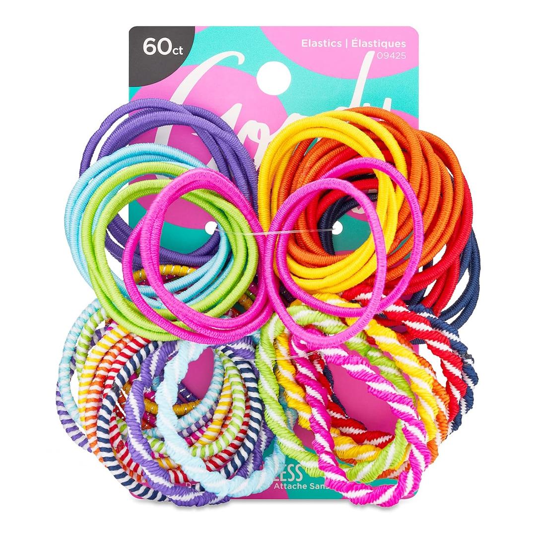 Goody Kids Ouchless Hair Elastics No Pull, No Breakage, Tangle-Free Hold for Fine Hair 60 Count, Assorted Colors, Long-Lasting Ponytail Holders for Girls & Boys
