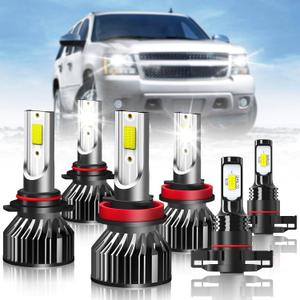 compatible with (2007-2014) Chevy Suburban 1500/2500 Headlight Bulbs Bright Light Front Bulb Kit, 9005/HB3/H10 and H11/H8/H9 High/Low Beam, 5202 Fog Lights, Pack of 6