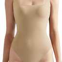 SUUKSESS Women Sexy Square Neck Thong Bodysuit Backless Sleeveless Tank Tops (Medium, Nude)