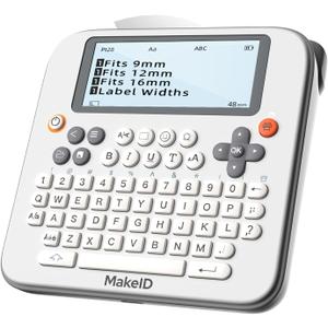 Makeid Label Maker E1, Bluetooth Rechargeable Label Maker Machine, QWERTY Keyboard Labeler, 3.4" Backlighting LCD Screen, Prints 9~16 mm (white)