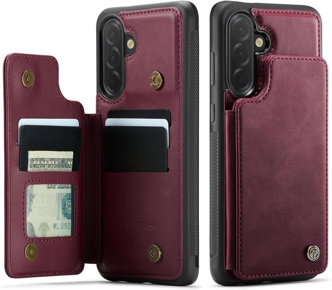 Vinich for Samsung Galaxy A36 Wallet Case with Card Holder, RFID Blocking Credit Slots Kickstand Shockproof Phone Cover for Women Men, Burgundy