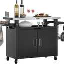 NUUK Outdoor Grill Cart with Storage Cabinet Metal Kitchen Island Prep Table with Movable Universal Wheels and Stainless Steel Top for Outside BBQ Backyard Include Hooks Spice Rack (42"x 20")
