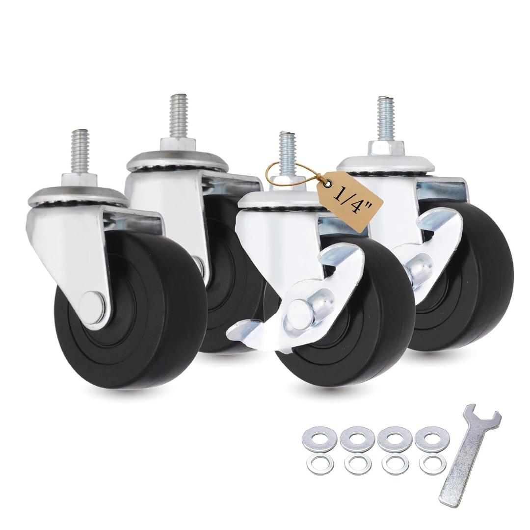 AXL 2 Inch Caster Wheels, 1/4 Inch Threaded Stem Swivel Casters with Brake, Quiet Rolling PVC Wheels for Furniture, Small Trolley, Utility Cart and Cabinet (Pack of 4)