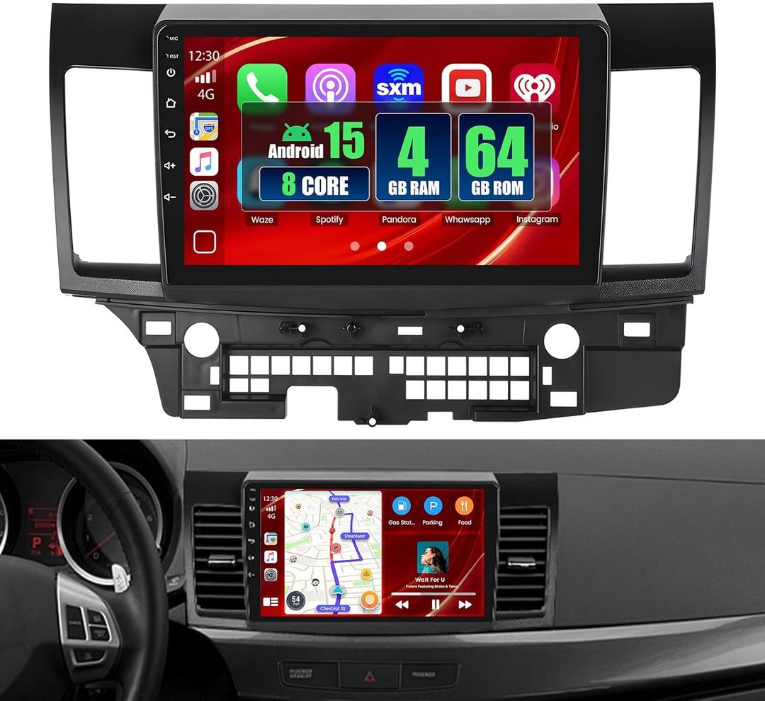 8 Core 4+64GB for Mitsubishi Lancer 2008-2017 Android 15 Car Stereo Wireless Carplay Android Auto, 10.1'' Touchscreen Car Radio with GPS, WiFi, 32EQ DSP, 59 UI, Bluetooth, FM RDS, Backup Camera