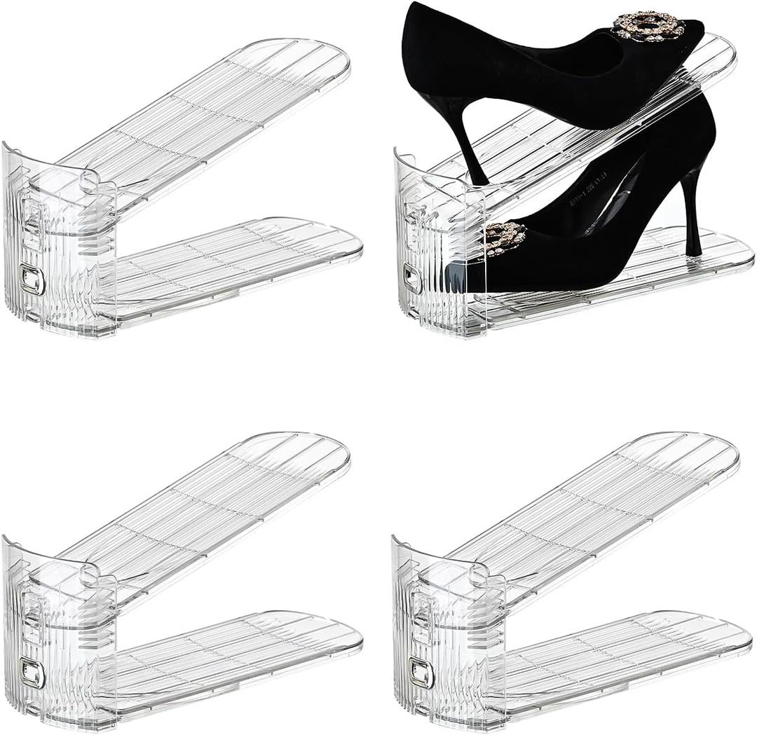 Shoe Stacker Shoe Rack Organizer for Closet Space Saver Storage Shoe Holder Organization, Transparent(5 * 11 inch) (Transparent, 4 pack)